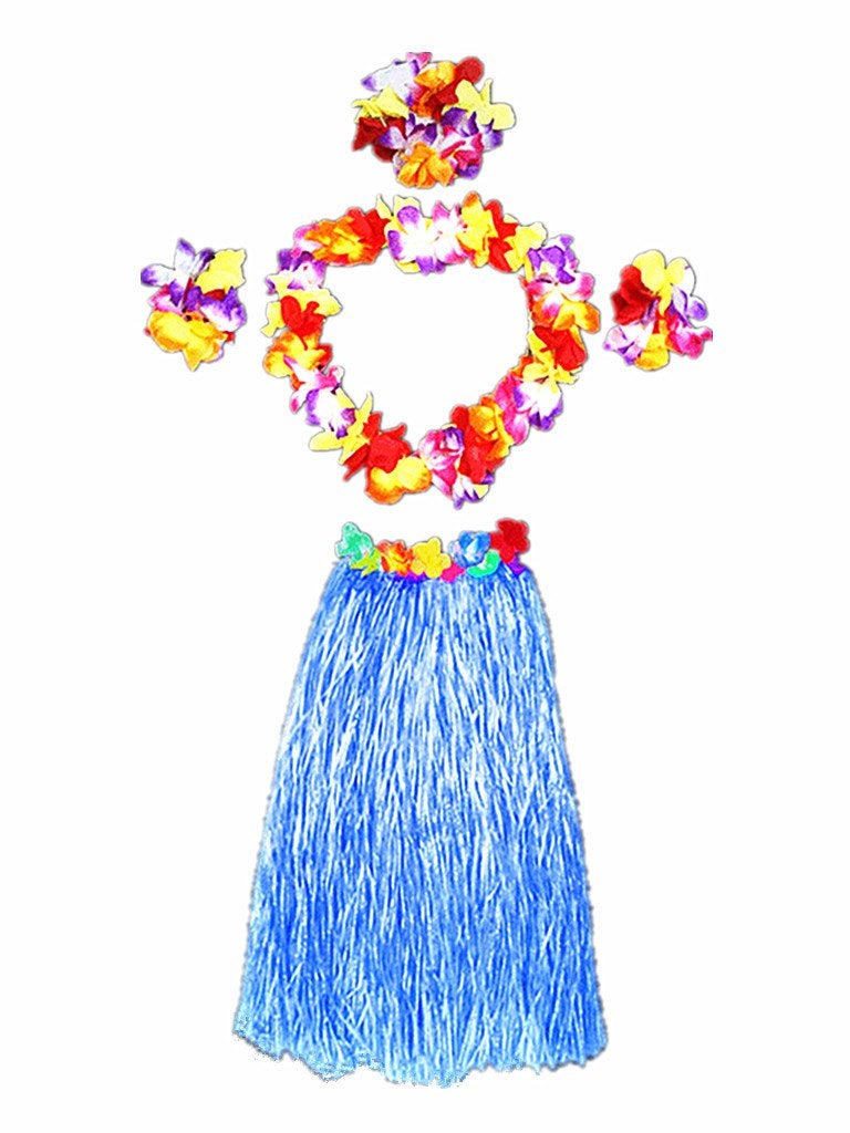 ALIMITOPIA Hawaii Dancing Hula Set Grass Skirt Adult Costume Suit(Skirt color:blue,thicken) - Image 1